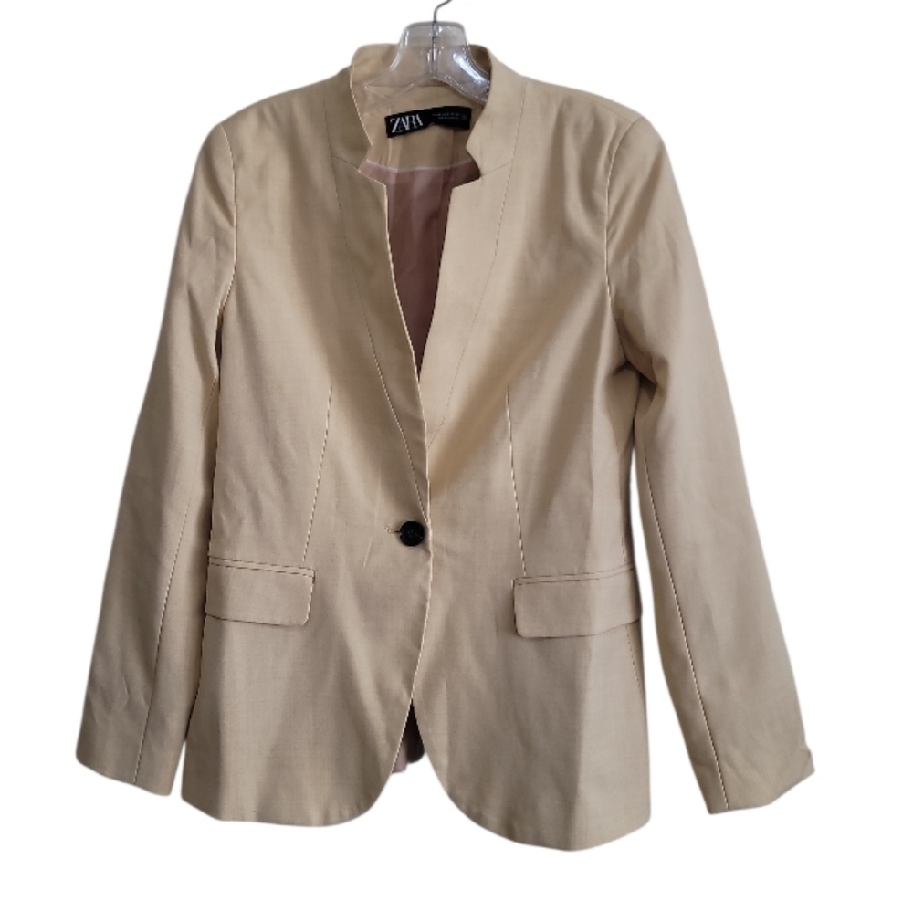 Zara women Light Yellow One Button Blazer Jacket Size 4